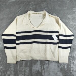 Lucky Brand Sweater Mens XL Stripe Polo Collar Knit Cotton Casual Preppy New